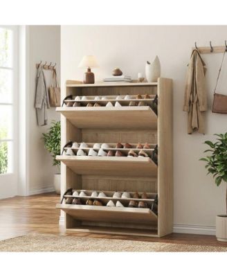 Shoe Cabinet with 3 Flip Drawers, Hidden Shoe Storage Organizer for Entryway, Wooden Shoe Rack with Adjustable Shelf,Shoe Cupboard