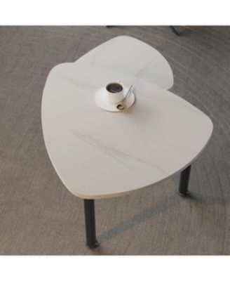 Sintered Stone Rotating Coffee Table with Solid Wood Legs
