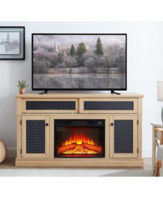 Embossed Pattern TV and Media Console with Faux Fireplace