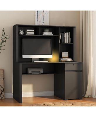  Computer Desk with Hutch & Bookshelf, Wood Executive Desk for Home Office