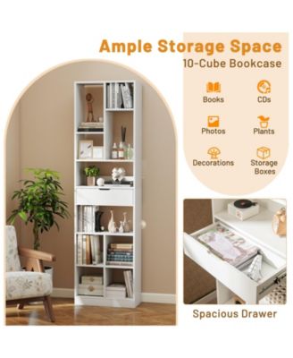 7-tier Bookshelf with Drawer 180cm Floor Standing Display Rack Storage Shelf.