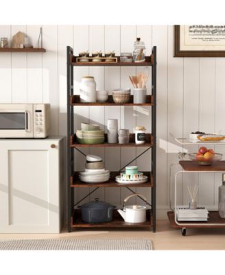 5-Tier Bookshelf with 4 Hooks Industrial Storage Bookcase.