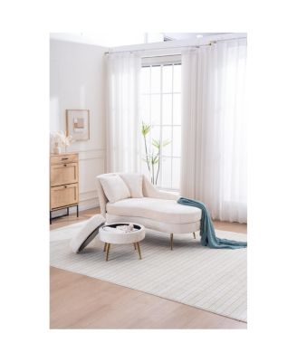 Indoor Chenille Chair with Left Armrest & Lumbar Pillow, Lounge SofaFootstool