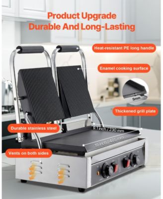 3600W Commercial Electric Panini Press Grill with Dual Plates and Temperature Control