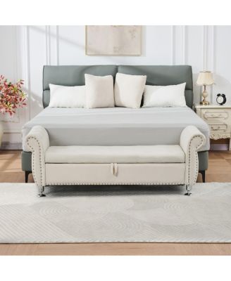 Soft Velvet Storage Bench with Crystal Buttons and Pillow