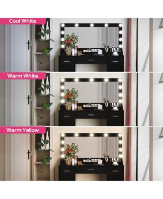 Vanity Desk with Large Mirror, 3 Color Lighting Modes, Adjustable Brightness