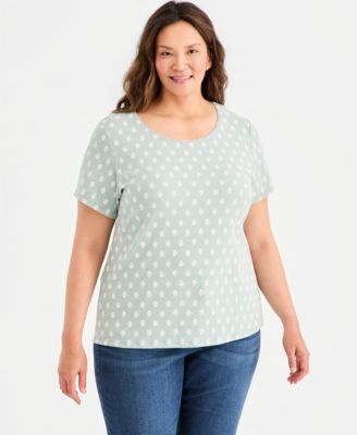 Plus Printed Short-Sleeve Scoop-Neck Top