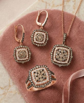Chocolate Diamond & Nude Diamond Halo Cluster Leverback Drop Earrings (1-1/2 ct. t.w.) in 14k Rose Gold