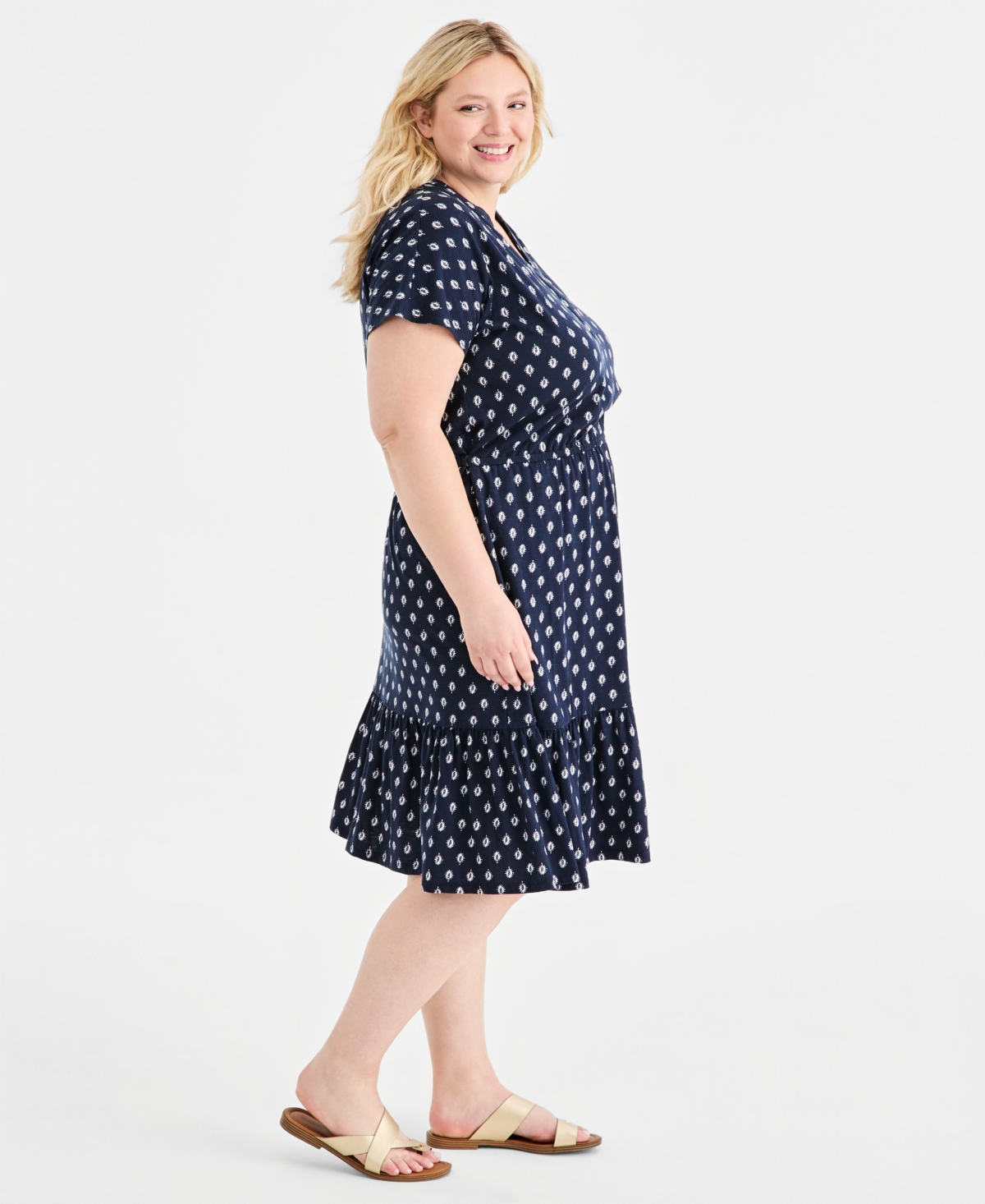 Style & Co Plus Split-Neck Printed Midi Dress, Macy's Exclusive
