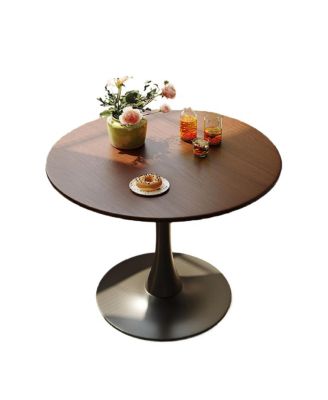 Walnut Round Dining Table, 31.5" Modern MDF & Steel Kitchen Table