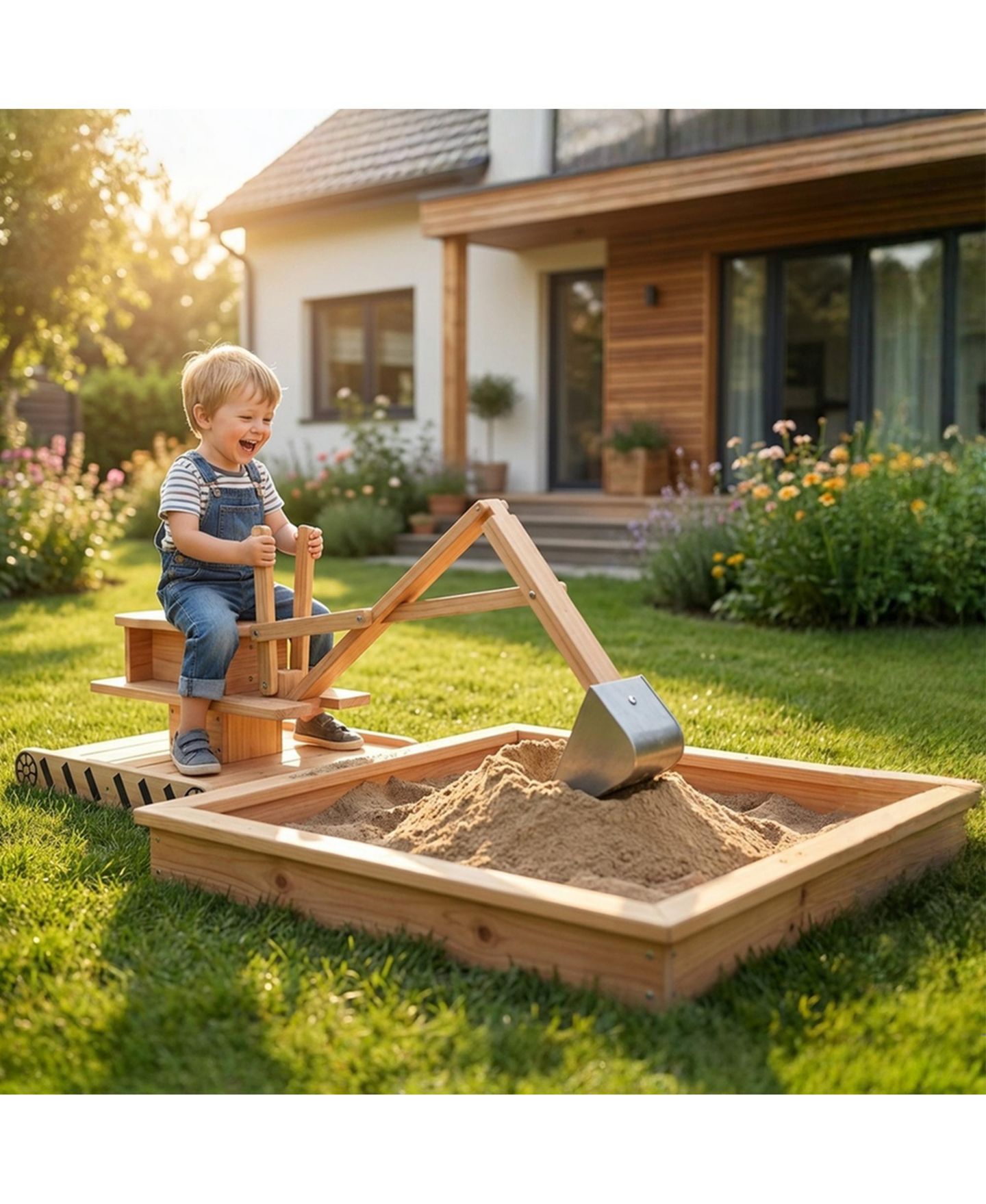 Детская игрушка Qaba Wooden Sandbox with Digger, 72.4"L x 35.4"W x 22"H, 360-Degree Rotating Seat, 110 lbs Capacity, Ages 3-6, цвет: Натуральный — фото 2