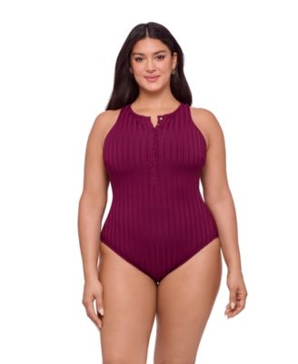 Women's Sculpting Wide Rib Snap High Neck One-Piece Swimsuit