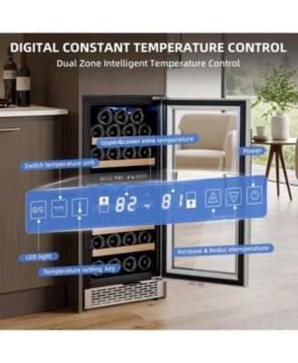 15" Wine Cooler, 27 Bottle Dual Zone Wine Fridge, 3.1 Cu.Ft