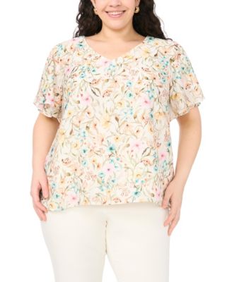 Plus Size V-Neck Tulip Short-Sleeve Blouse