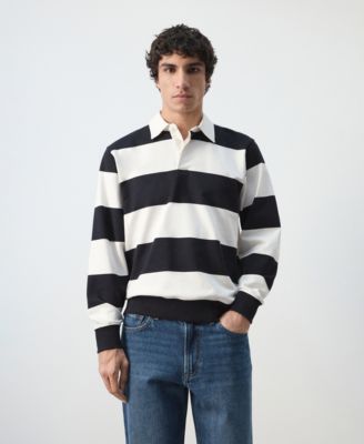Men's Cotton Striped Polo Sweatshirt