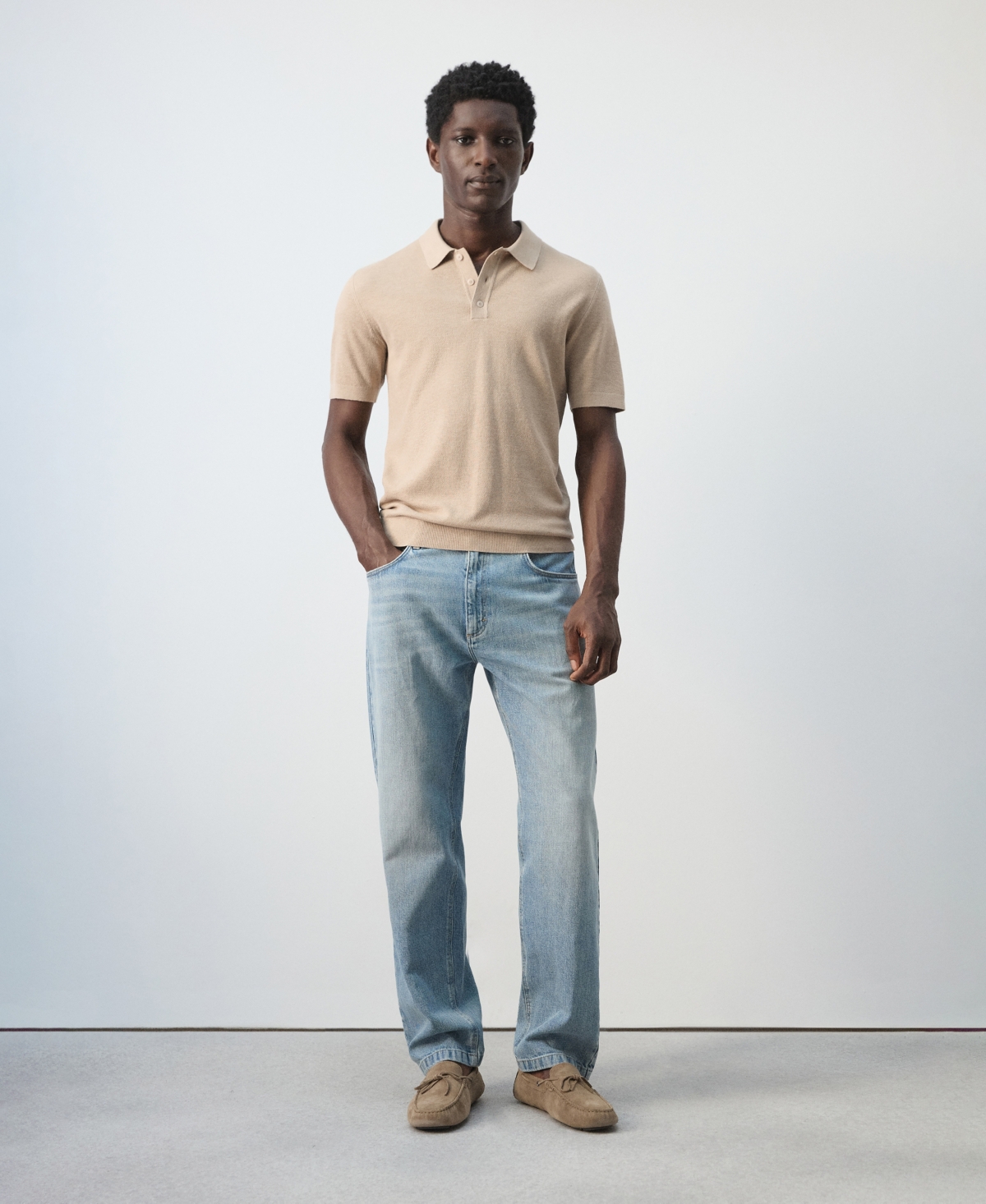 Mango Men's Microstructure Fine-Knit Polo Shirt