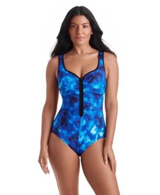 Women's Sport Shirred Zipper One-Piece Swimsuit