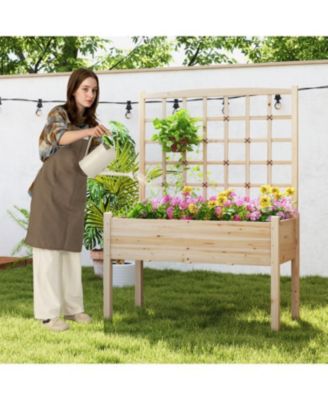 Elevated Garden Planter with Lattice and Drainage