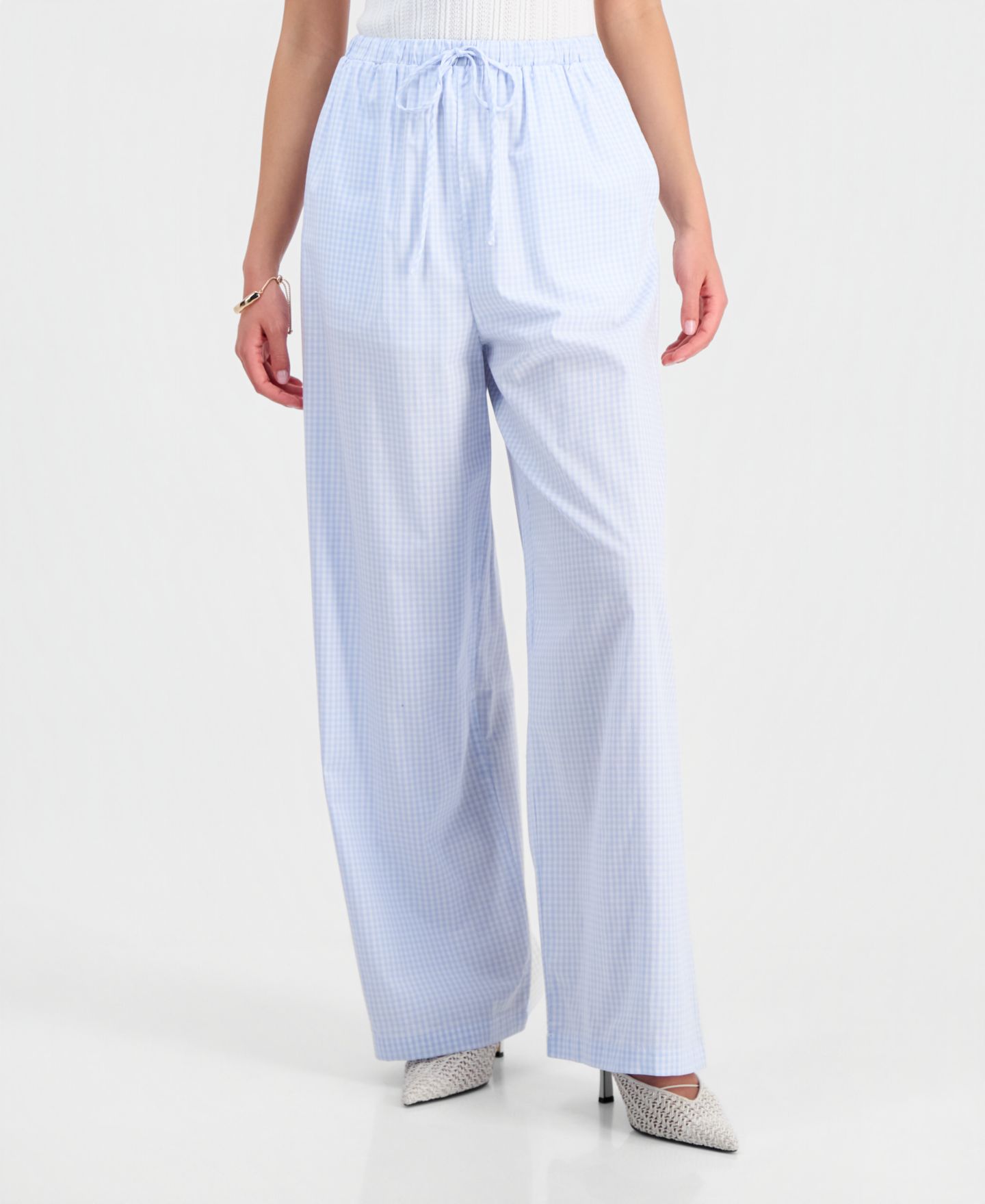 Женские брюки And Now This Petite Cotton Gingham Wide-Leg, цвет: В мелкую клетку — фото 2