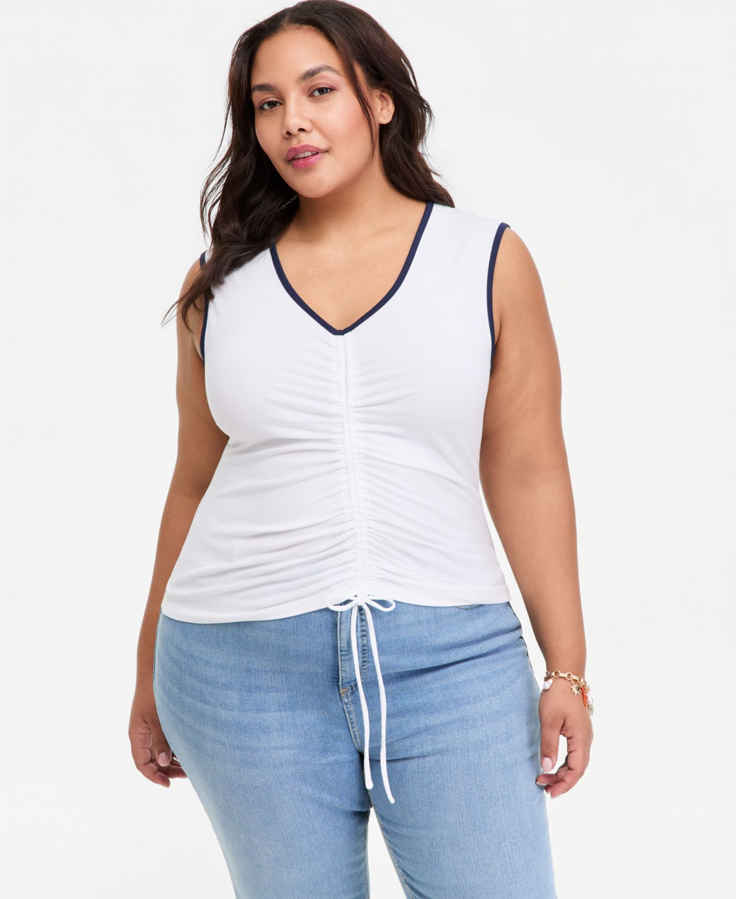 Plus Ruched V-Neck Tie-Hem Tank