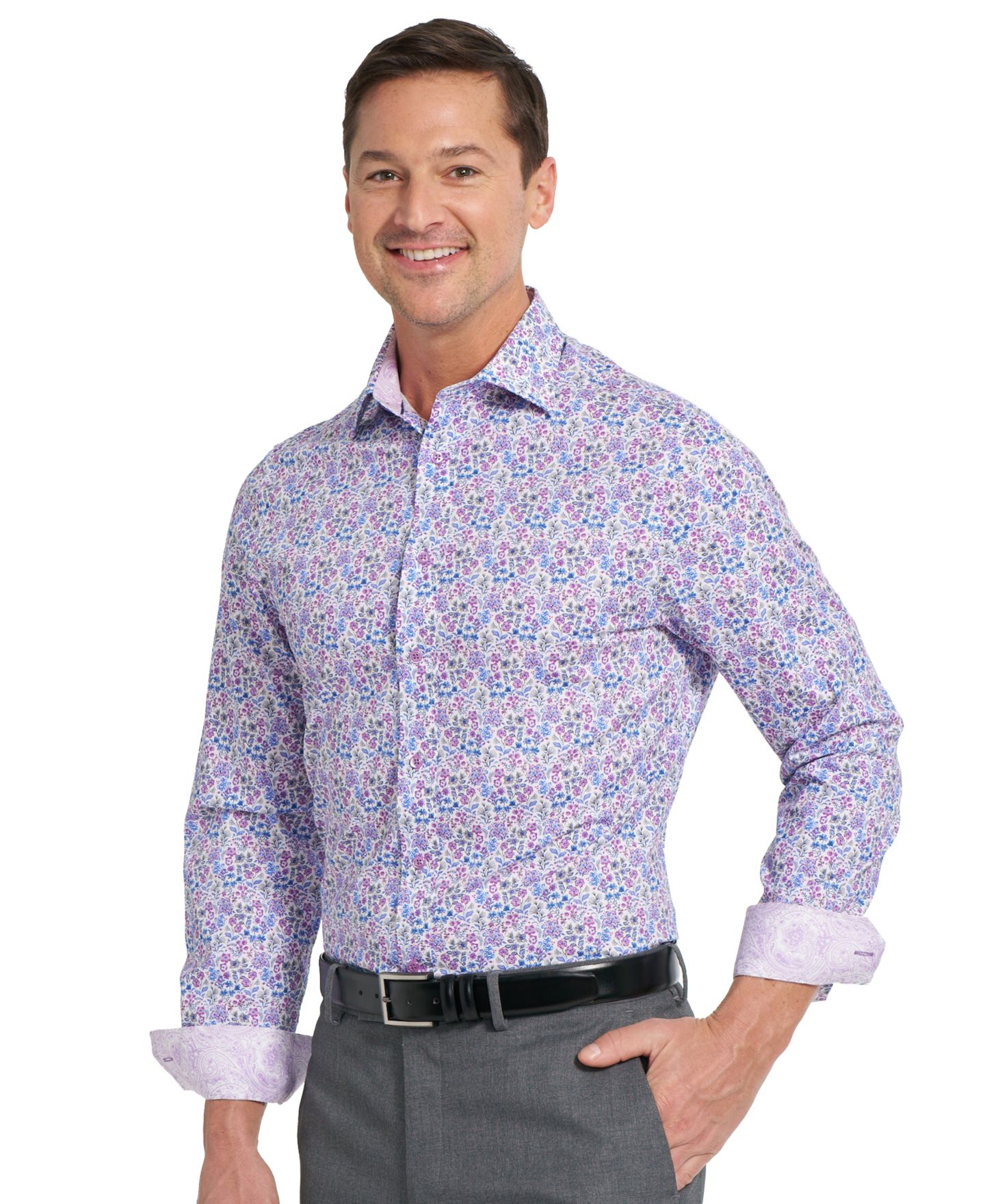 Мужская рубашка Nick Graham Brighton Floral Print Dress Shirt, цвет: Фиолетовый — фото 3