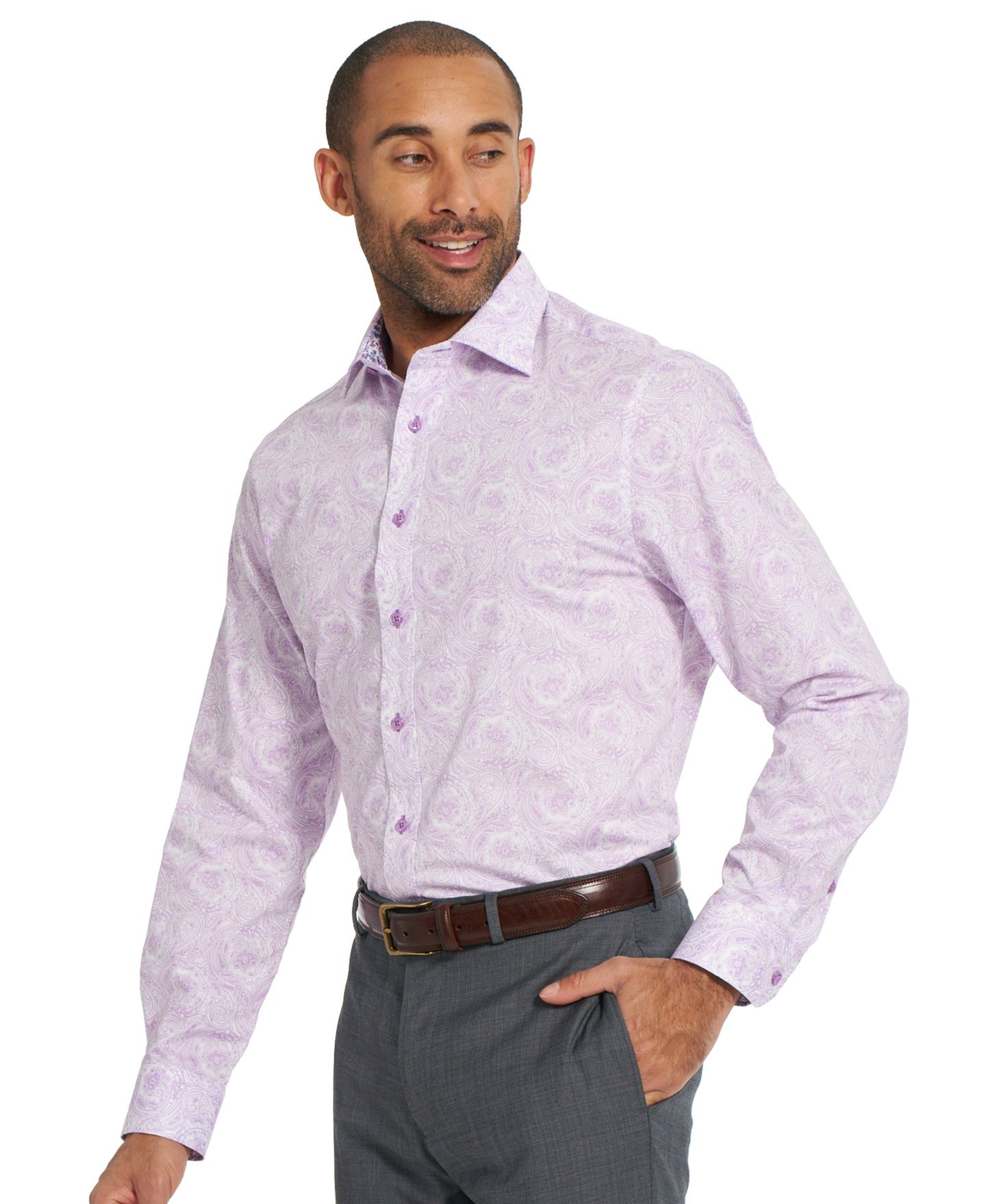 Мужская рубашка Nick Graham Fenway Paisley Spread Collar Dress Shirt, цвет: Фиолетовый — фото 3
