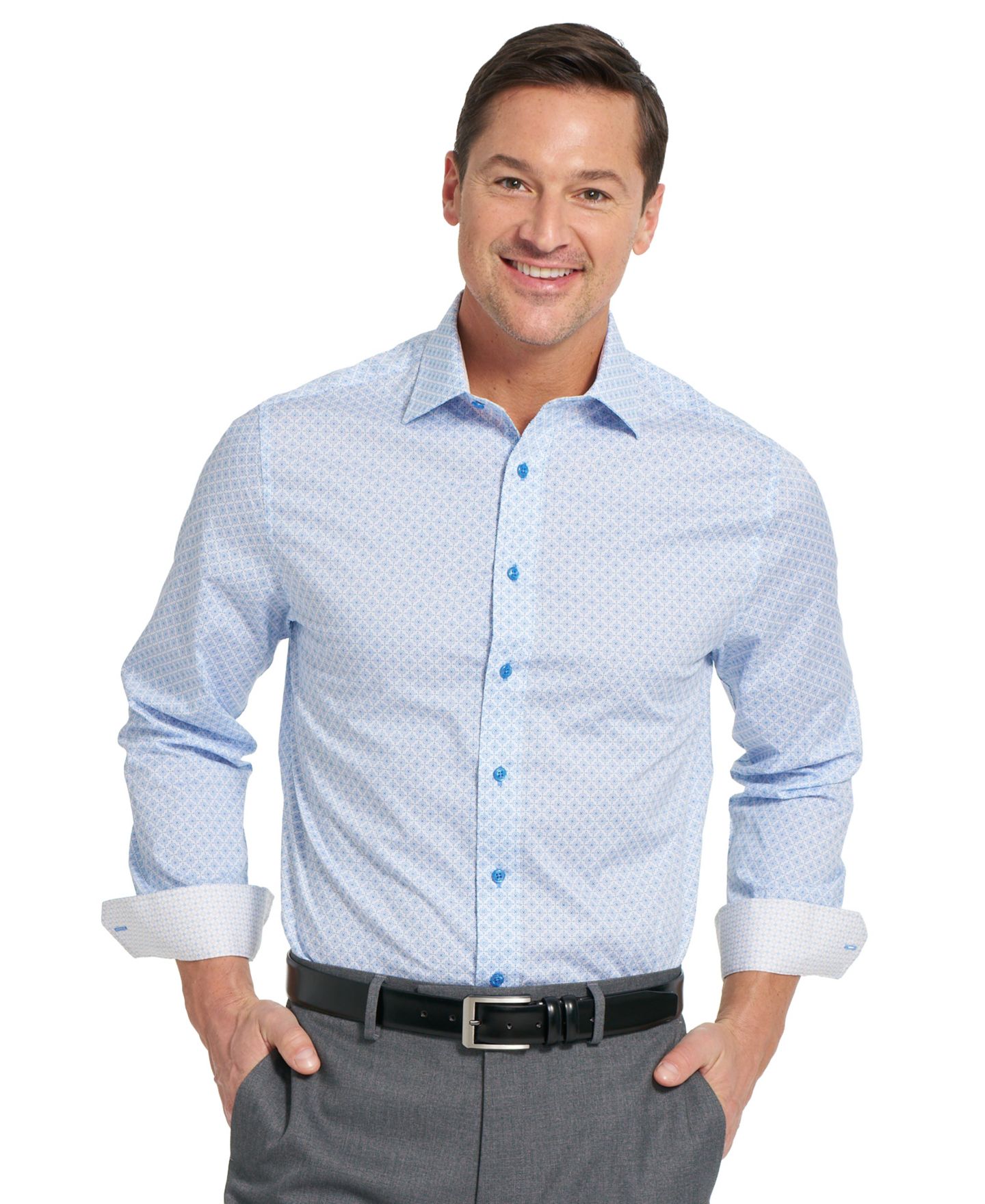 Мужская рубашка Nick Graham Dorchester Medal Modern-Fit Dress Shirt, цвет: Светлый синий — фото 2
