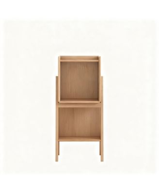 Solid Oak Ladder Shelf Nightstand 32.67" Tall Small Bookcase Bedroom Living Room Nursery Natural Fully Assembled