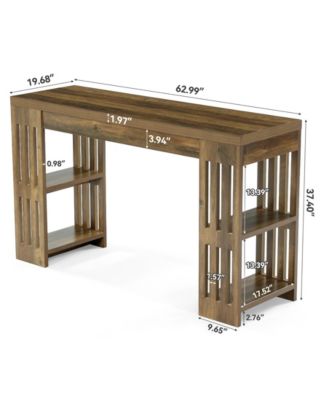63 Inch Bar Table, Wooden Bistro Table, Large Home Bar Unit with Wine Rack