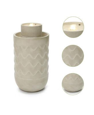 27" Outdoor Fountain with Planter, Resin Water Fountain Outdoor with LED Light, Garden Waterfall Fountain for Patio, Porch