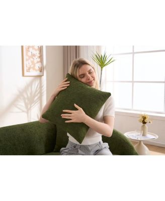 Curved Boneless Sofa Loveseat, 2-Seater Green Chenille Compression Couch with 3 Pillows