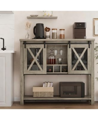 Buffet Cabinet Wine Coffee Bar Table Glass Rack Barn Mesh Door Kitchen Sideshelves