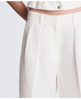  Women's High Rise Pleated Linen Blend Shorts