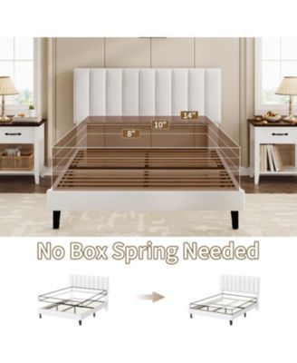 Full Upholstered Platform Bed Frame with Vertical Channel Tufted Headboard, Adjustable Height, Wooden Slats, Noise Free