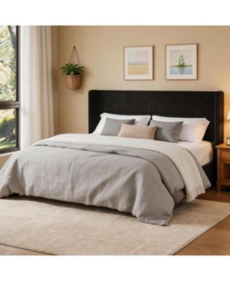 King Velvet Bed Frame with Wingback Headboard, Upholstered Platform Bed, No Box Spring Needed