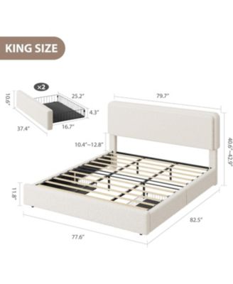 King Teddy Fleece Bed Frame with Storage Drawers, Cloud Headboard, Soft Fabric