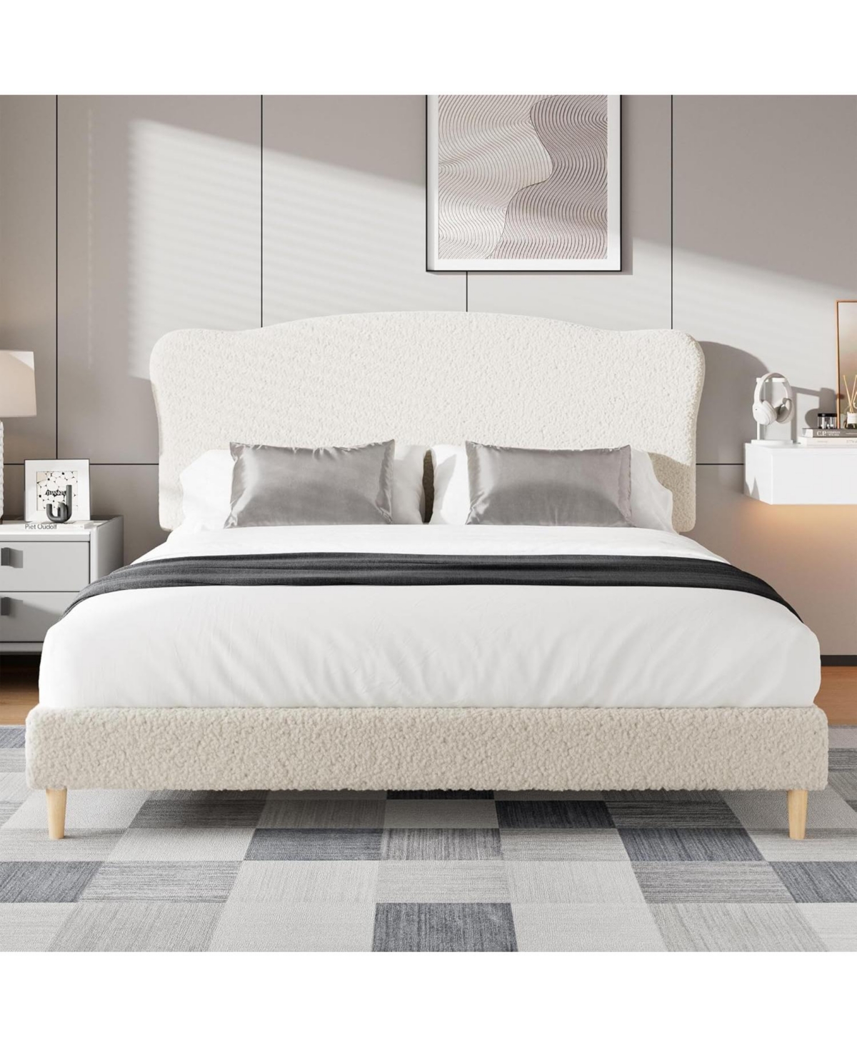 gaomon Upholstered Platform Bed Frame with Soft Rounded Headboard, Heavy-Duty Wooden Slats, Noise-Free, No Box Spring Needed