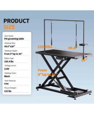  50" Black Professional Electric Dog Grooming Table Height Adjustable with Arm and Tool Organizer