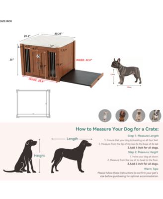 Walnut Luxury Dog Crate Side Table with Storage Ottoman and Removable Cushion
