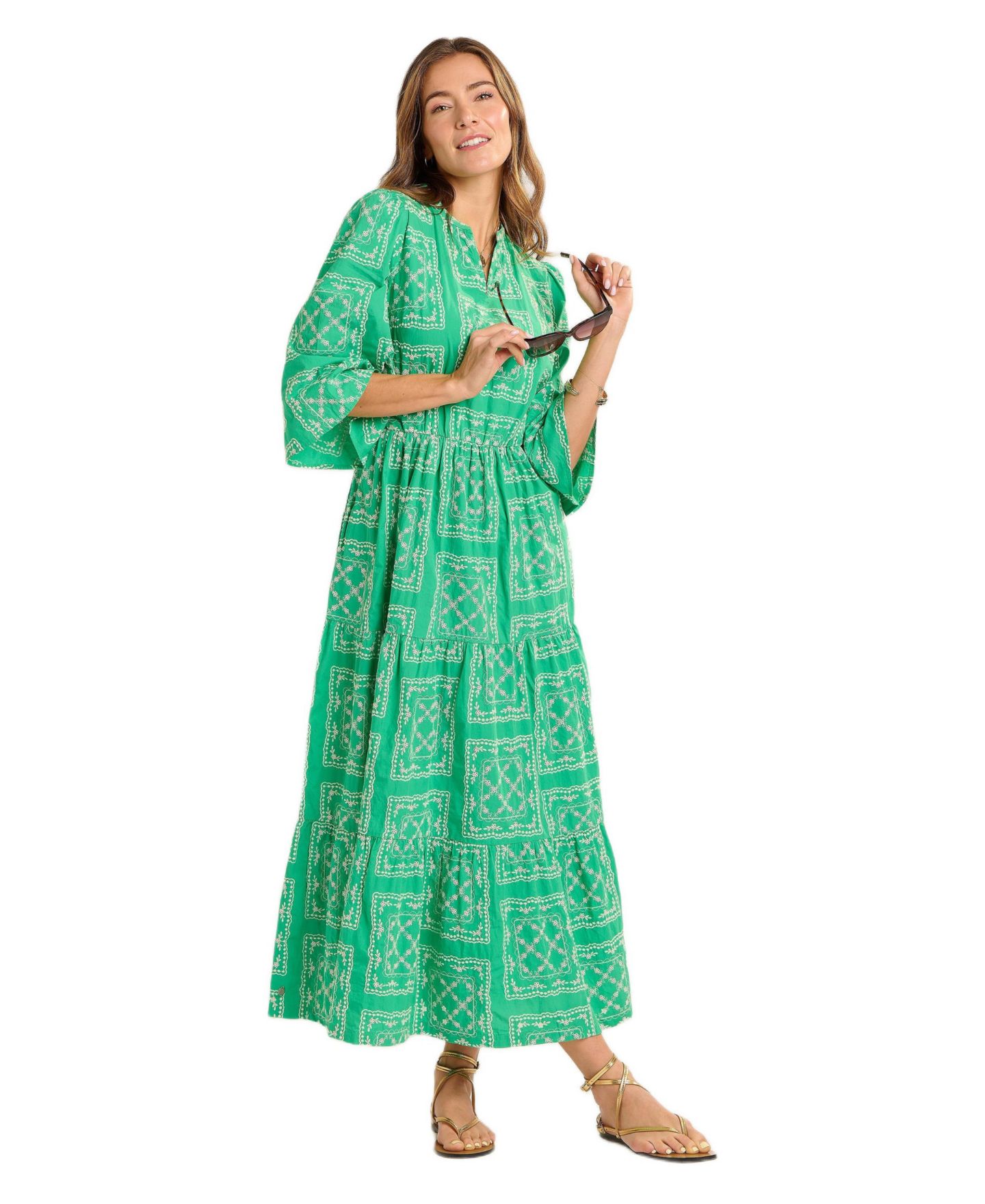 Женское платье Brakeburn Clarisa Embroidered Maxi, цвет: Зелёный — фото 1
