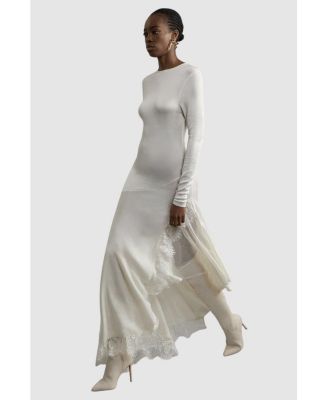 Women's Slinky Lace Asymmetric Maxi Dress