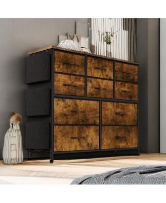 10 Drawers Fabric Storage Drawer, Dressers & Chest of Drawers with Side Pockets, Hooks, Wood Tabletop for Closet, Living Room
