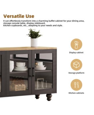 Farmhouse Storage Cabinet TV Stand with Tempered Glass Doors And Adjustable Shelves