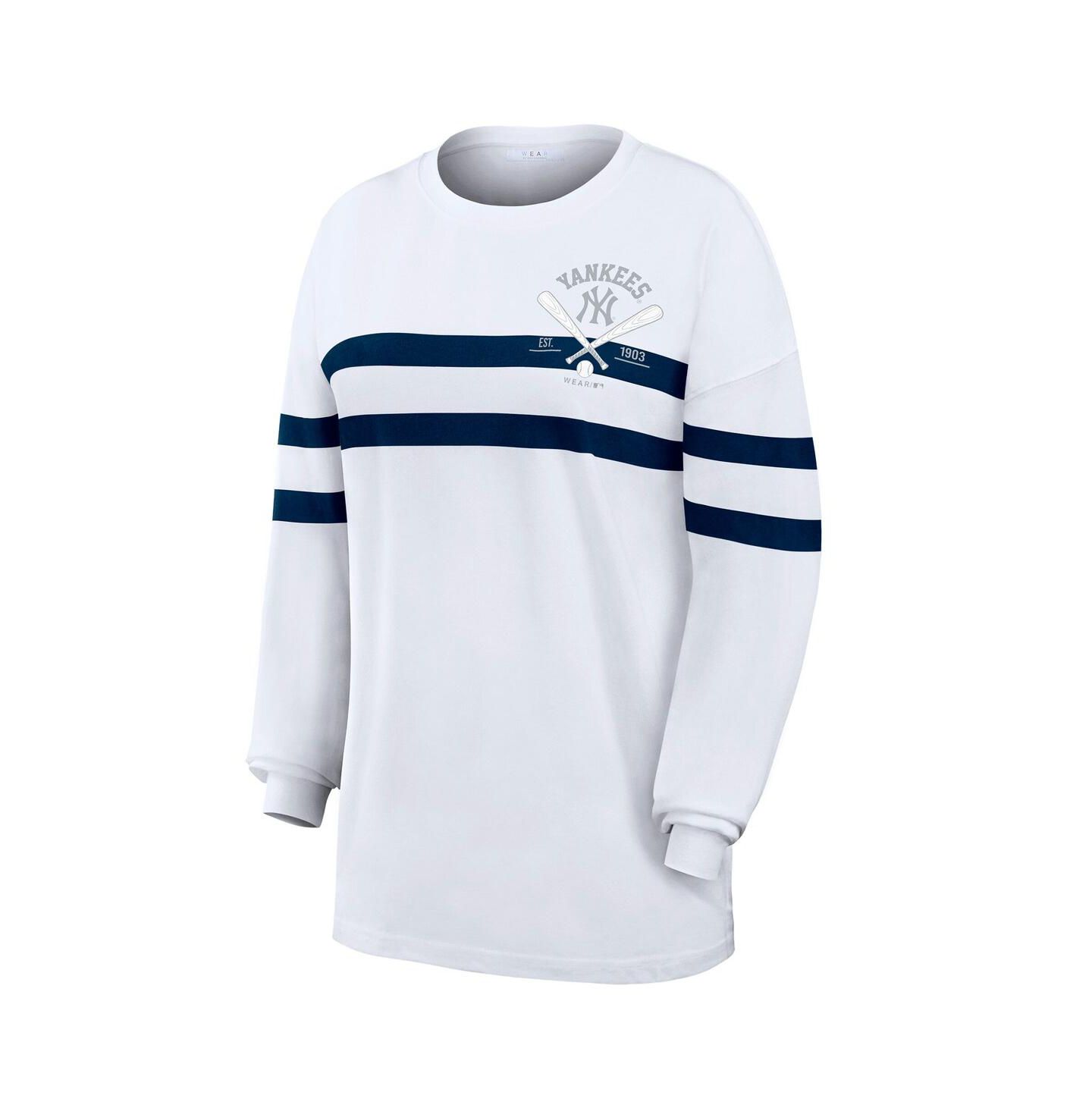 Женская футболка WEAR by Erin Andrews White New York Yankees Oversized Long Sleeve Striped — фото 3