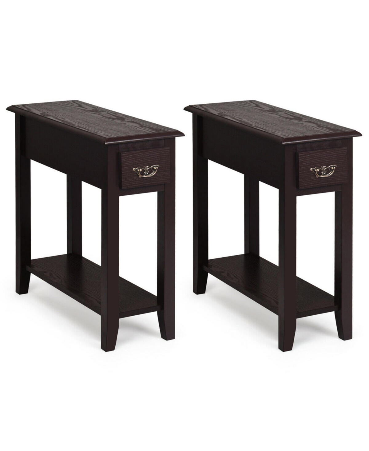 Gymax Set of 2 Nightstand 2 Tier End Bedside Sofa Side Table w/Drawer andShelf