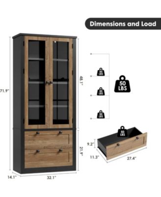  D Kitchen Pantry Cabinet - Modern Display Storage Cabinet with 2 Large Drawers