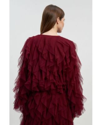 Women's Tulle Ruffle Detail Woven Jacket
