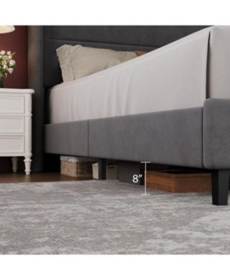 King Velvet Bed Frame with Wingback Headboard, Upholstered Platform Bed with Wood Slats