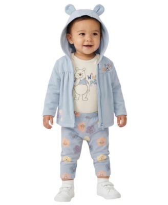 Baby Girls' Winnie-the-Pooh Print Jacket, Bodysuit and Pants, 3-Piece Set