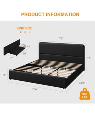 King Upholstered Platform Bed Frame with Headboard & Storage Drawers